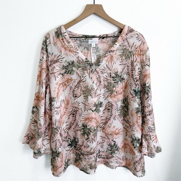J.Jill Love Linen Top Womens XL Pink Tropical Floral Breathable Beach 100% Linen - Picture 1 of 16